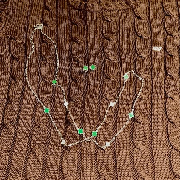(Bundle 3 for $15) Charming Charlie Silver and Green Clover Necklace Set - Picture 4 of 4